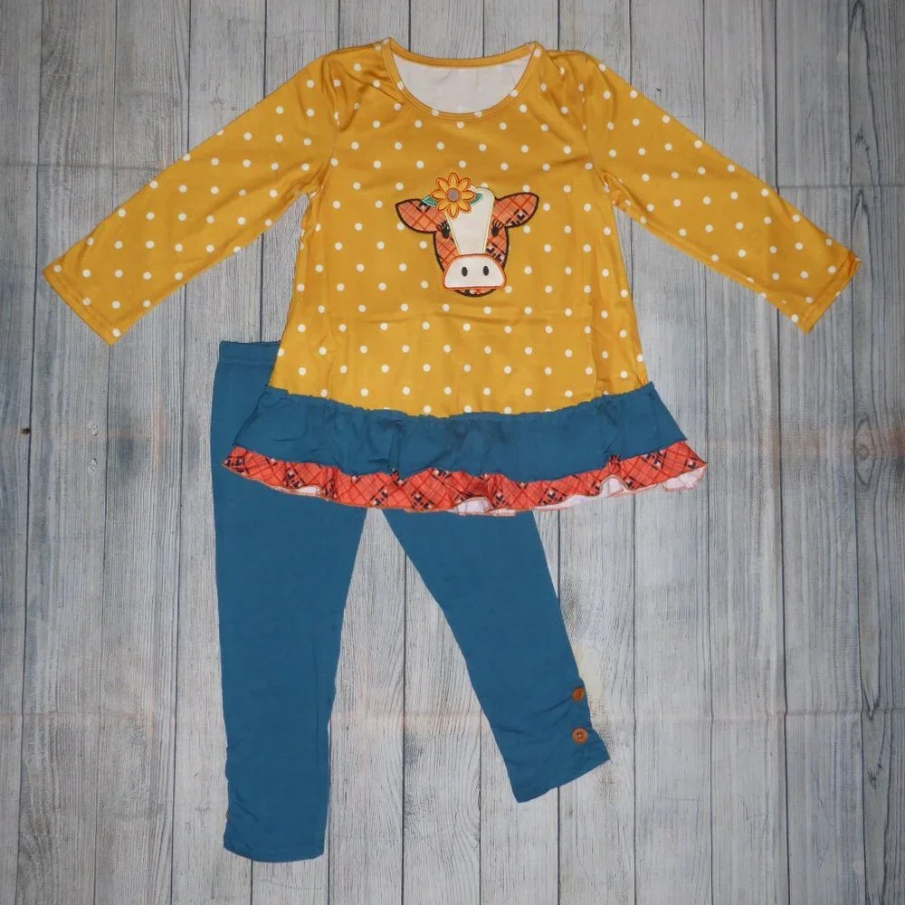 Boutique Cow Tunic & Leggings Girls Outfit Set